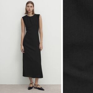 NWT. Massimo Dutti Black Midi Dress with Criss-Cross Detail at the Back Size XL.